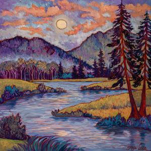 Northwest Moonrise — original oil painting by Maia Leisz