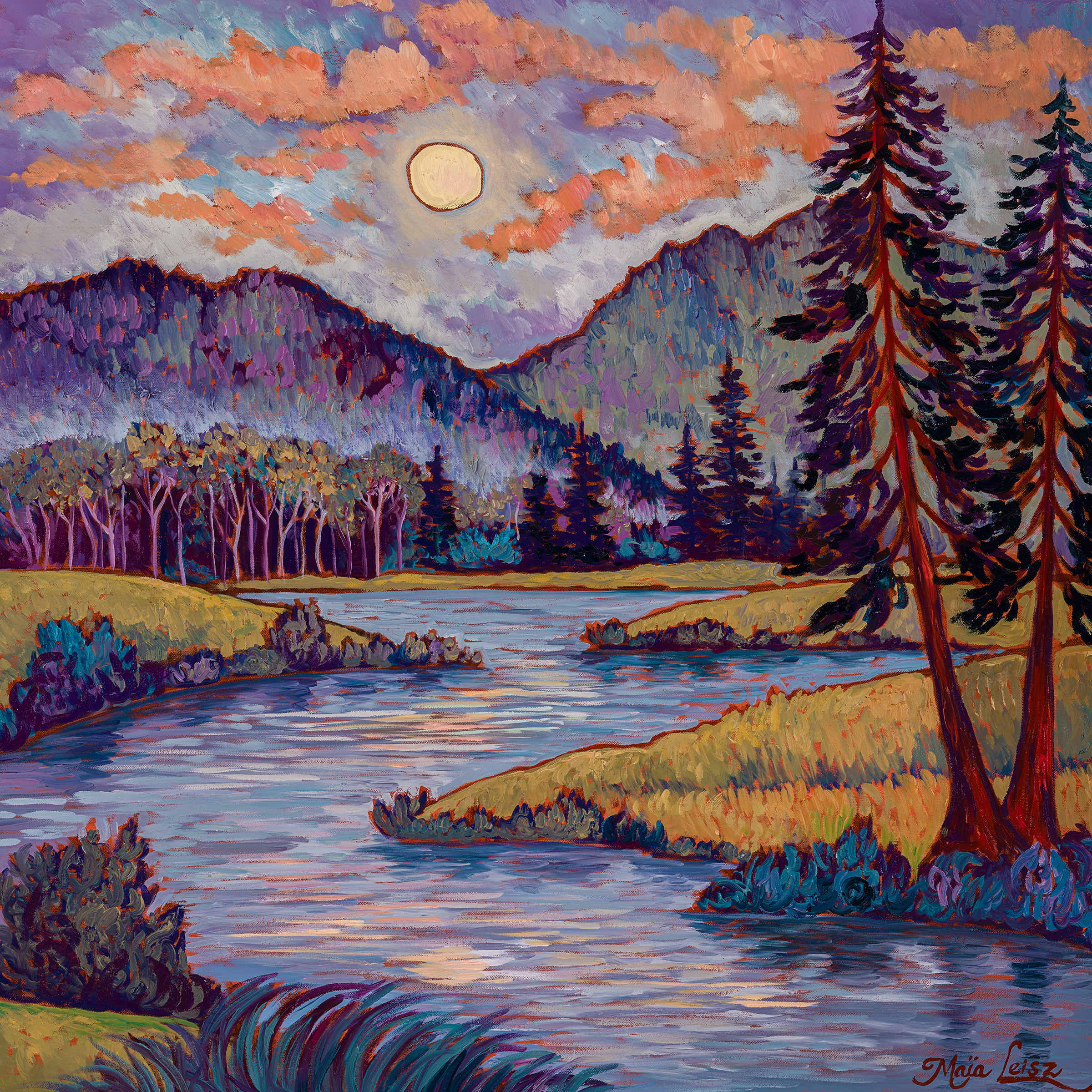 Northwest Moonrise — original oil painting by Maia Leisz