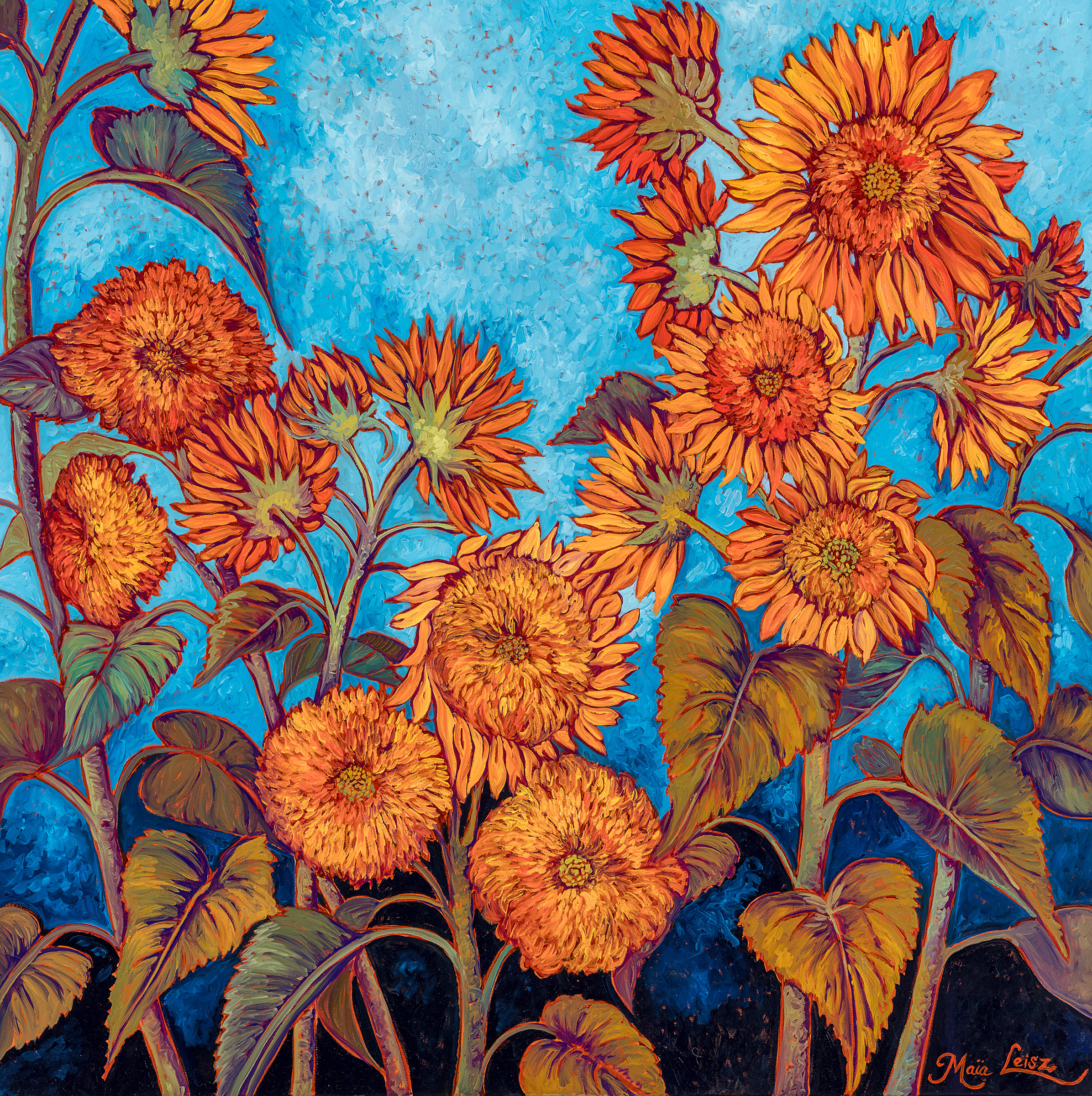 Azure Sunflowers — original oil painting by Maia Leisz
