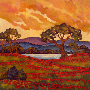 Red Poppy Sunset, original oil painting by Maia Leisz