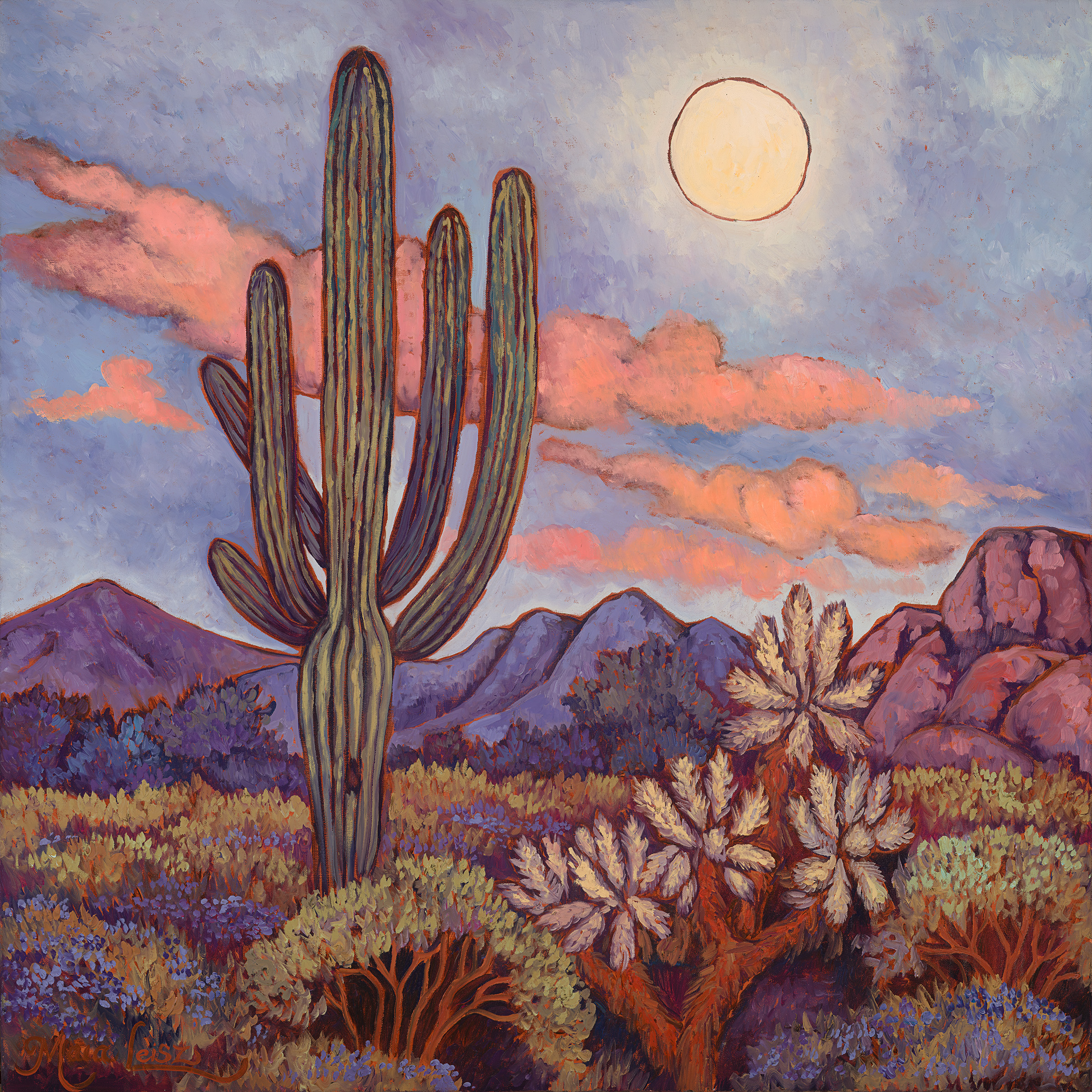 Cholla Moon, original oil painting by Maia Leisz