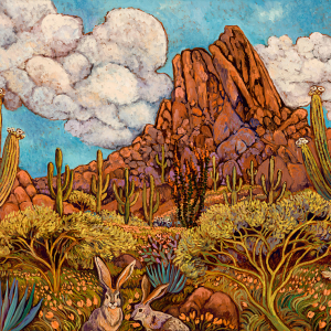 Wildlife at Pinnacle Peak, original oil painting by Maia Leisz