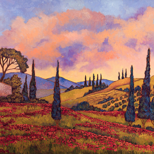 Villa Toscana, Sunset, original oil painting by Maia Leisz