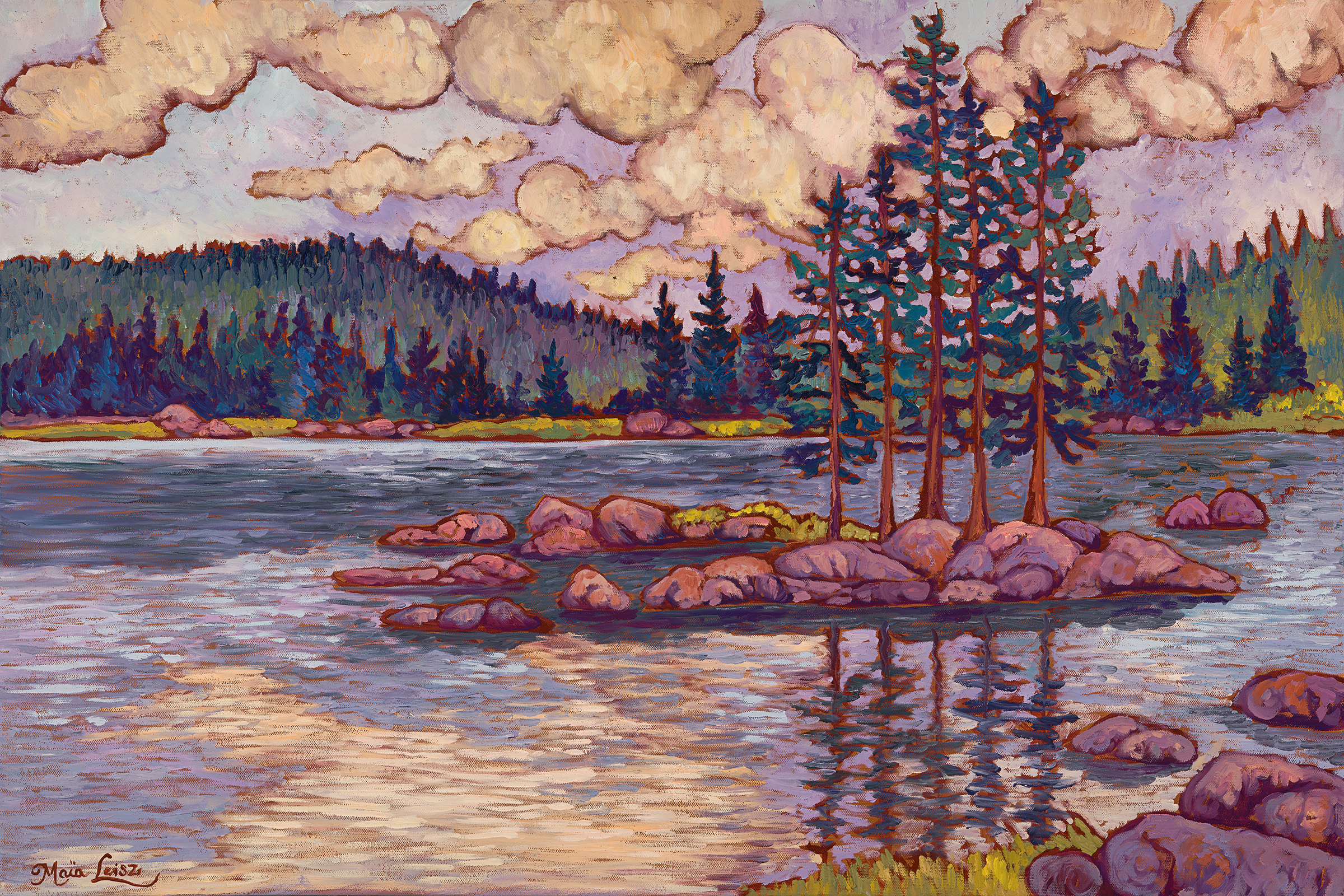 Reflections on Anthony Lake, original oil painting by Maia Leisz