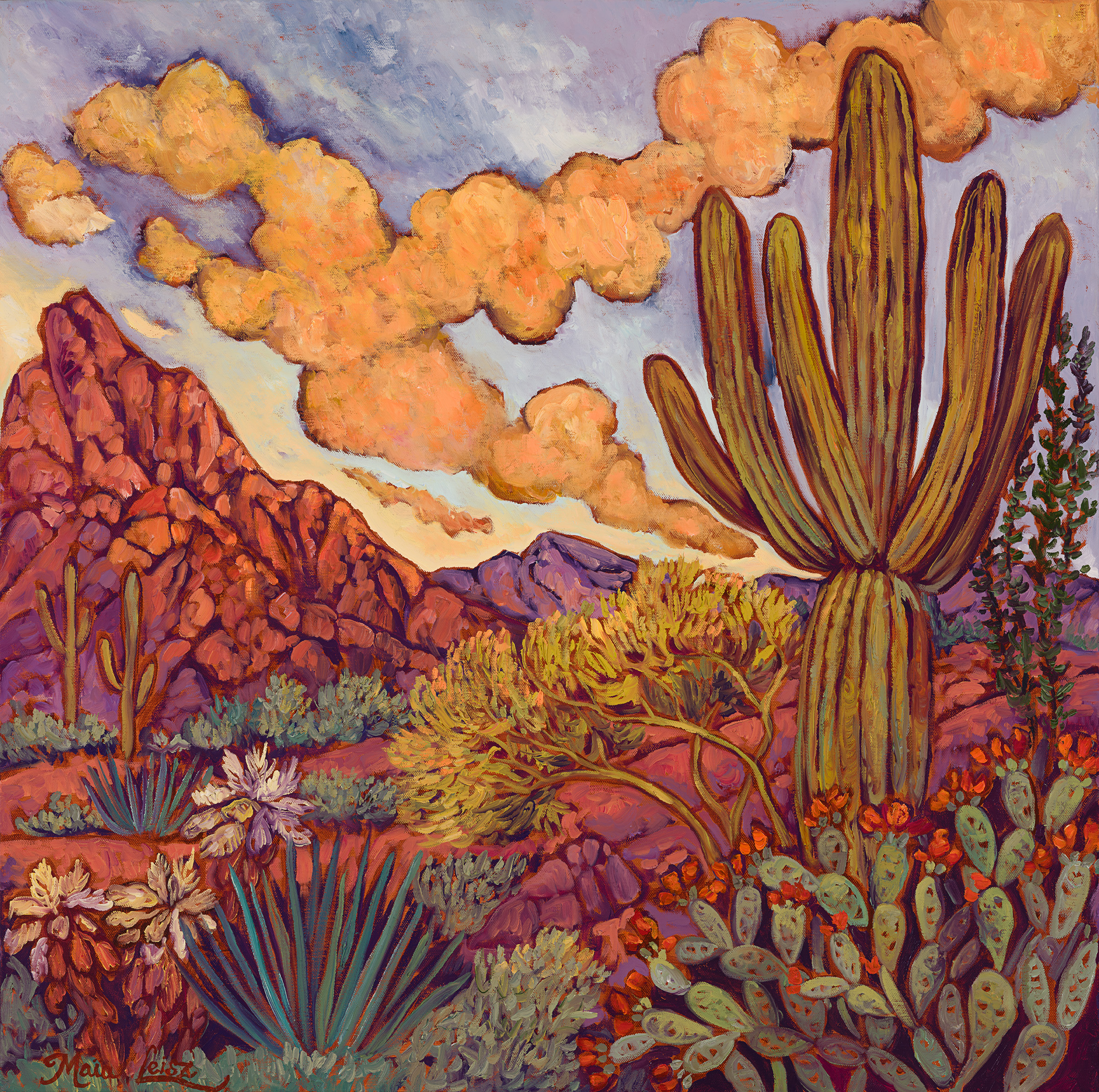 Amber Saguaro, original oil painting by Maia Leisz
