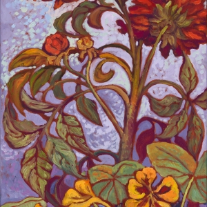 Dancing Dahlias, original oil painting by Maia Leisz, 15 x 30 in