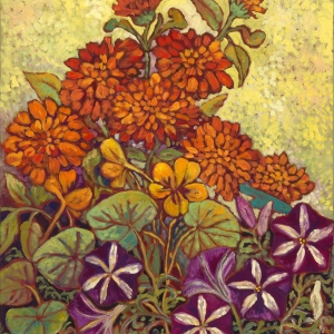 Bright Autumn Blooms, original oil painting by Maia Leisz, 20 x 24 in