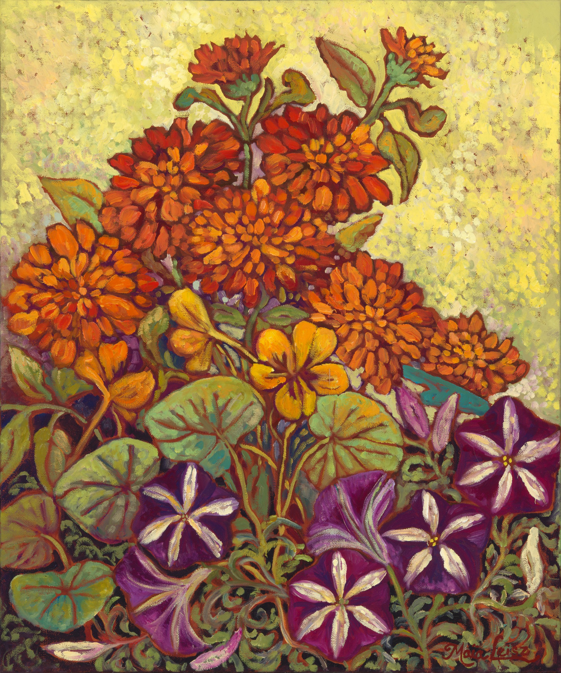 Bright Autumn Blooms, original oil painting by Maia Leisz, 20 x 24 in