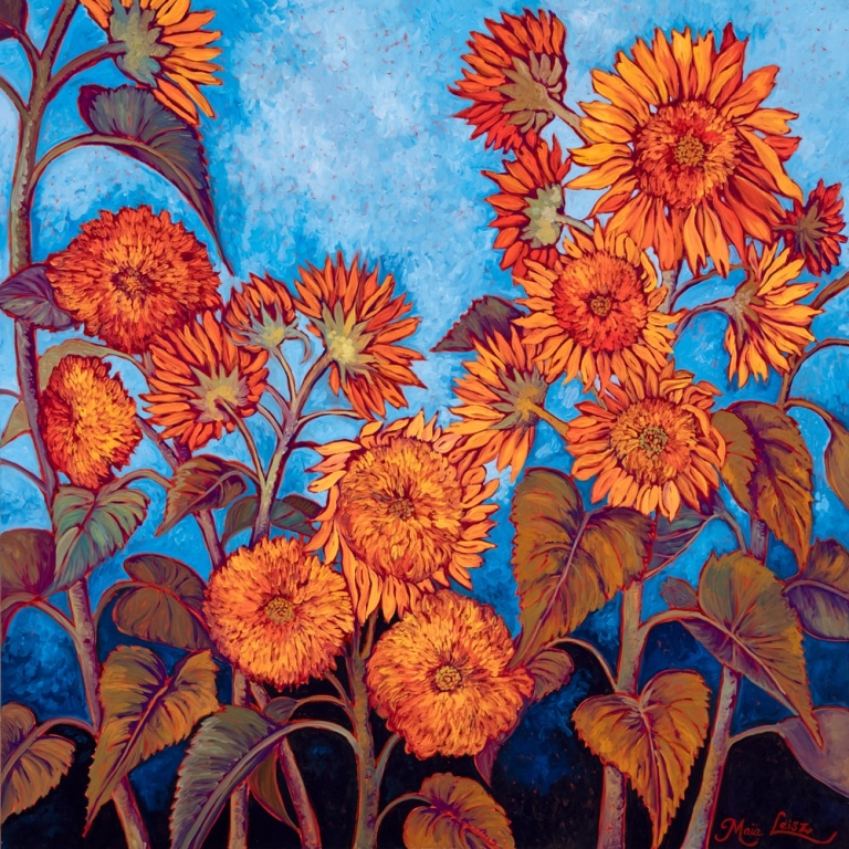 Azure Sunflowers, oil painting by Maia Leisz